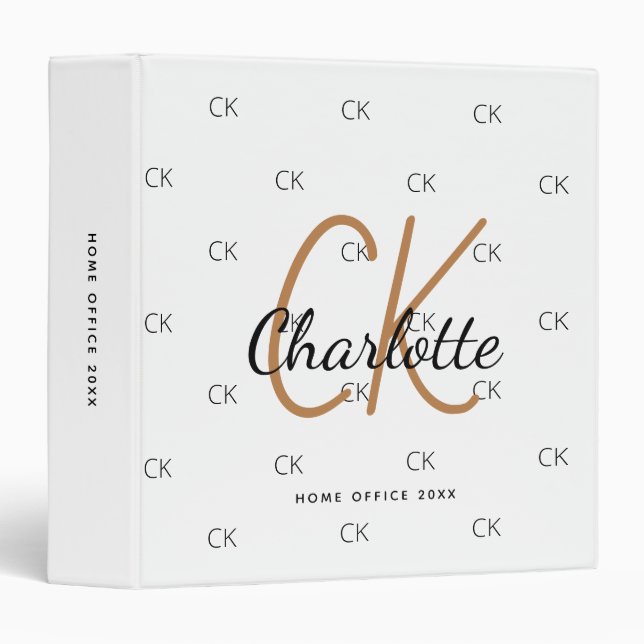 White black gold monogram elegant business binder (Front/Spine)