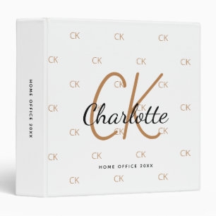 White black gold monogram elegant business binder