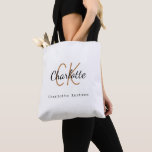 White black gold monogram name initials tote bag<br><div class="desc">Personalize and add your first name,  monogram initial and full name.  Black and golden coloured text. The name is written with a modern hand lettered style script.</div>