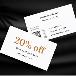 White black gold qr code business  discount card
