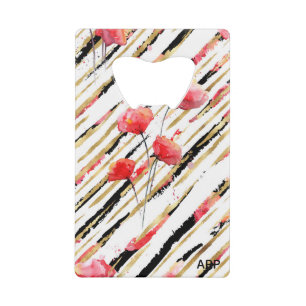 *~* White Black Gold Red Poppy Pattern Credit Card Bottle Opener