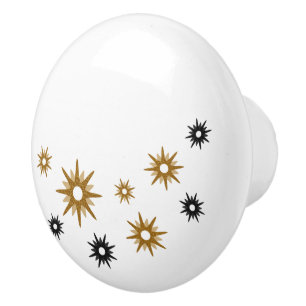 White Black & Gold Starburst Design Ceramic Knob