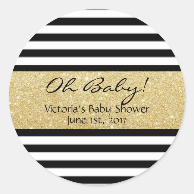 White,Black, Gold Striped Sticker - Personalized (Front)