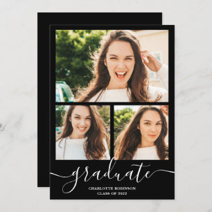 White black graduate script 3 photos graduation invitation