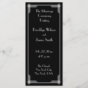 White Black Great Gatsby Art Deco Wedding Programs