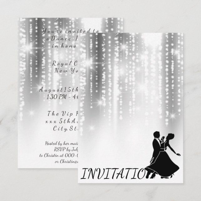 White Black Grey Night Sky Starry Dance Party Invitation (Front/Back)