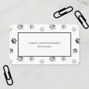 White Black Grey Paw Prints Custom Business Card