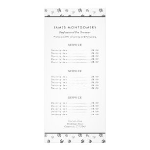 White Black Grey Paw Prints Pet Care Services Rack Card