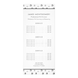 White Black Grey Paw Prints Pet Care Services Rack Card