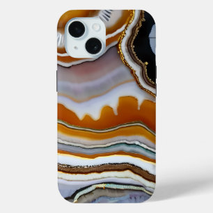 White Black Grey Terracotta Gold Agate Geode iPhone 15 Case