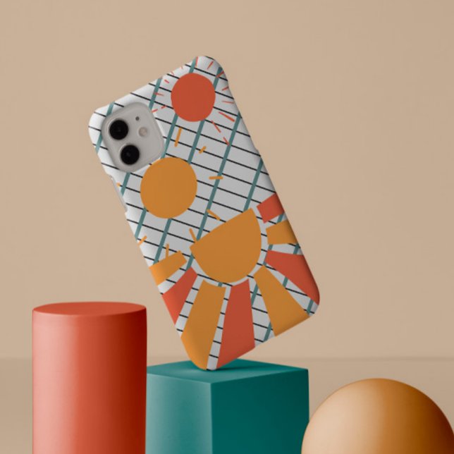 white & black grid Retro red orange Sunset on blue Case-Mate iPhone Case (Creator Uploaded)