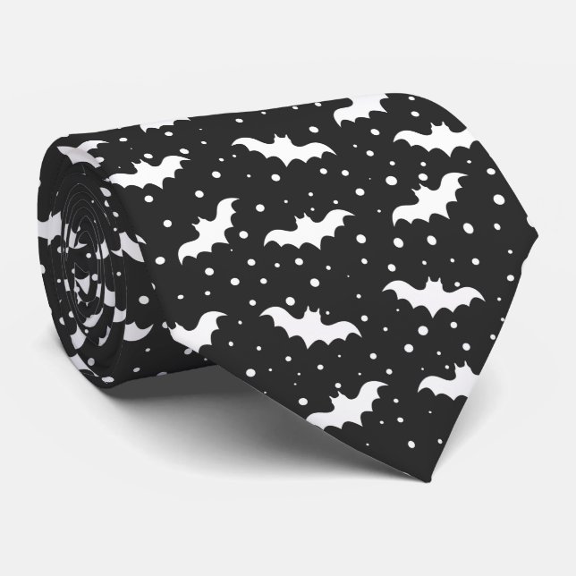 white black Halloween bat pattern Tie (Rolled)