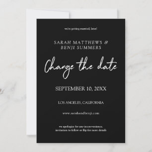 White & Black Handwriting Change the Date - Black Invitation