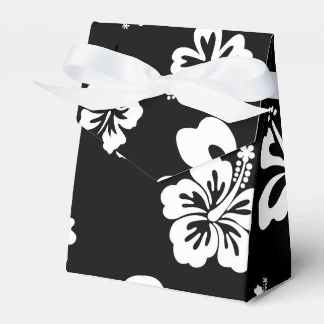 White & Black Hibiscus Flower Party Favour Box (Front Side)