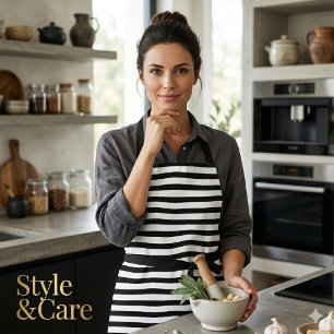 White Black Horizontal Stripe Pattern Stylish Apron