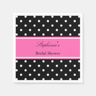 White Black, Hot Pink Polka Dot Bridal Shower Napkin