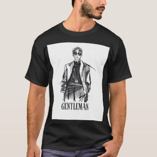 White Black Illustrated Brush Gentleman T-Shirt