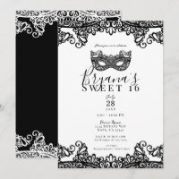 White & Black Lace Masquerade Sweet 16 Party