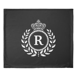 White Black Laurel Wreath Crown Monogram Royal Duvet Cover