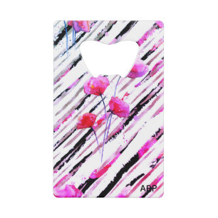 *~* White Black Lavender Pink Poppy Pattern Credit Card Bottle Opener