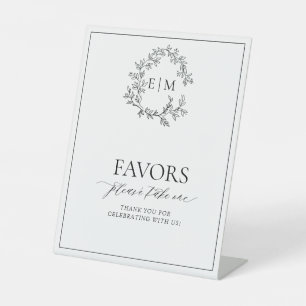 White Black Leafy Crest Monogram Favours Pedestal Sign