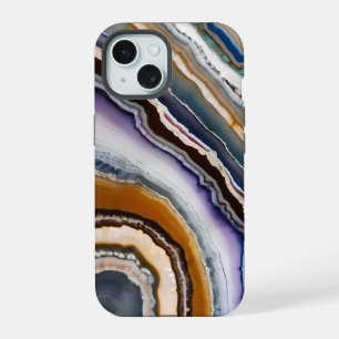 White Black Lilac Blue Terracotta Agate Geode iPhone 15 Case
