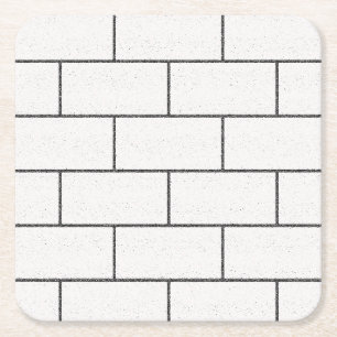 White Black Lines Concrete Bricks Pattern Square Paper Coaster