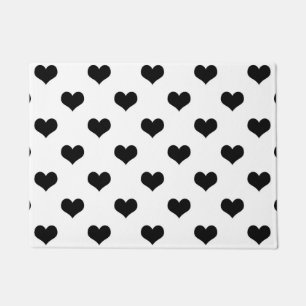 White Black Love Heart Pattern Design Doormat