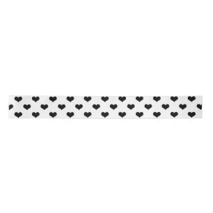 White  Black Love Heart Pattern Design  Satin Ribbon