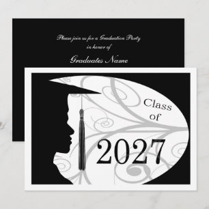 White & Black Man Silhouette 2027 Graduation Party Invitation