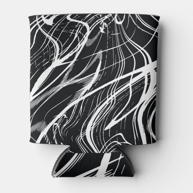 White Black Marble: Abstract Vintage Can Cooler (Front)