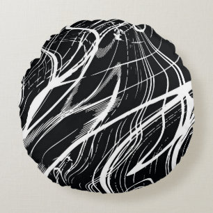 White Black Marble: Abstract Vintage Round Pillow