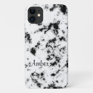 White Black  Marble Paint Splash Abstract iPhone 11 Case