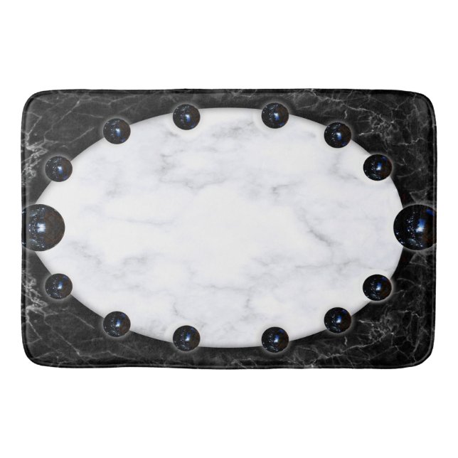 White & Black Marble Sphere Graphics Bath Mat (Front)