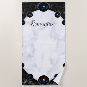 White & Black Marble Sphere Graphics Beach Towel