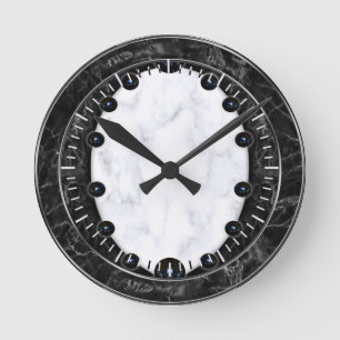 White & Black Marble Sphere Graphics Round Clock