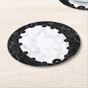 White & Black Marble Sphere Graphics Round Paper Coaster