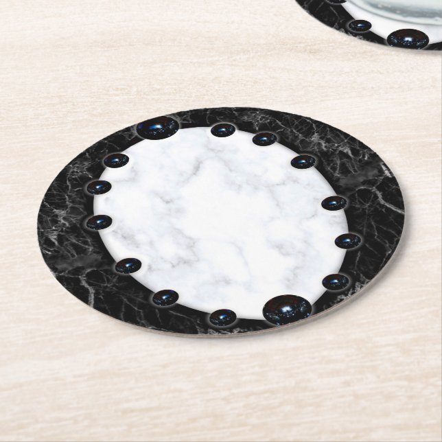 White & Black Marble Sphere Graphics Round Paper Coaster (Angled)