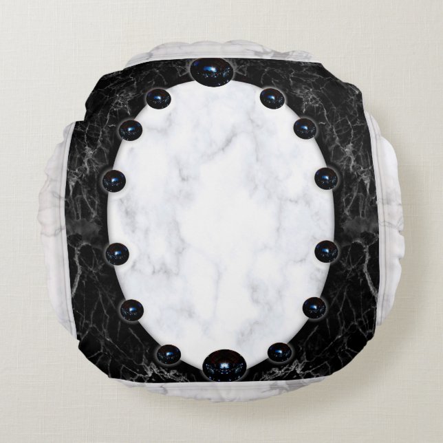 White & Black Marble Sphere Graphics Round Pillow (Front)