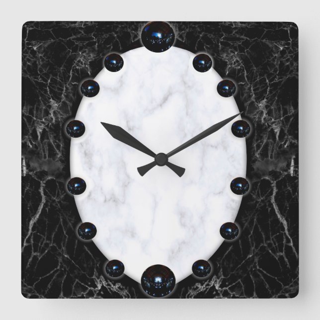 White & Black Marble Sphere Graphics Square Wall Clock (Front)