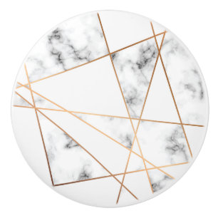 White Black Marble with Gold Lines Ceramic Knob