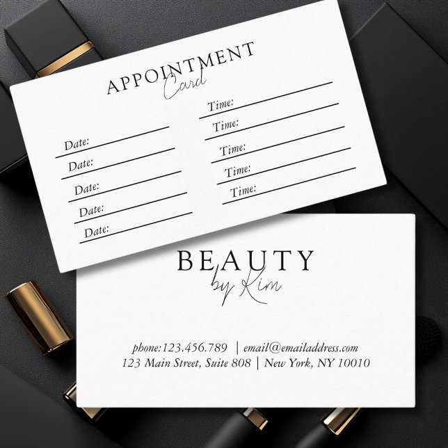 White & Black, Minimal, Elegant, Salon Appointment Card (Modern, simple, salon Appointment Card, White & Black. )