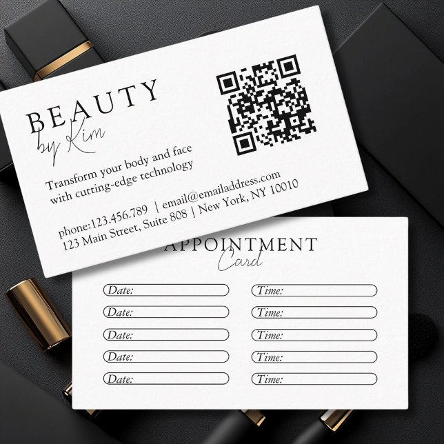White & Black, Minimal, Elegant, Salon Appointment Card (White & Black, Minimal, Elegant, Salon Appointment Card)
