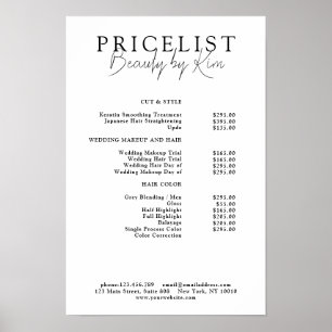 White & Black Minimal Elegant Salon Price List Poster