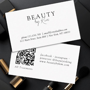 White & Black Minimal Elegant, Salon QR Code Business Card