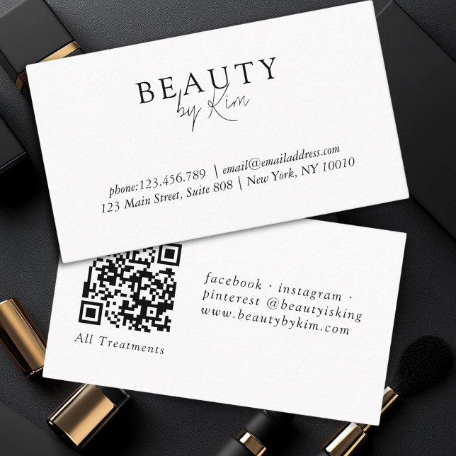  White & Black  Minimal Elegant, Salon QR Code Business Card (White & Black Minimal Elegant, Salon QR Code Business Card)