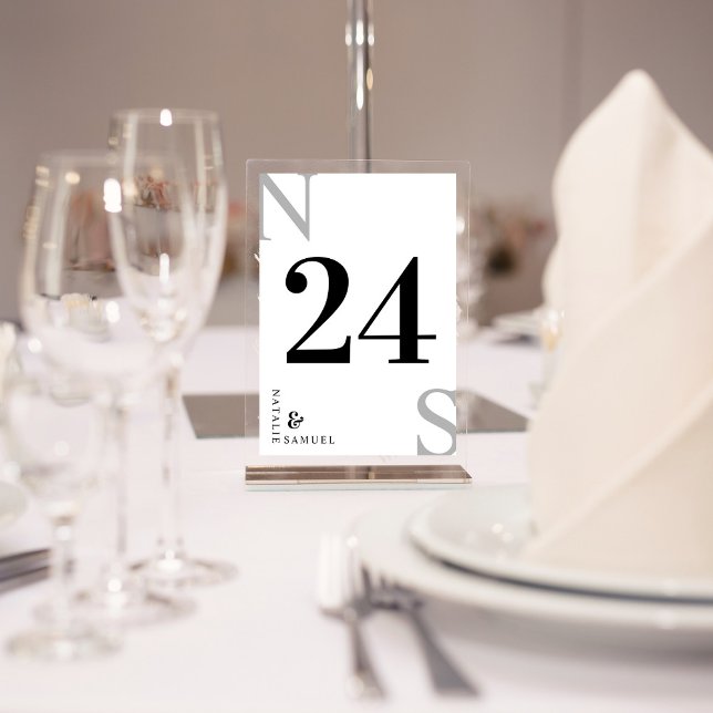 White & Black Minimalist & Elegant  Bold Initials Table Number (Creator Uploaded)