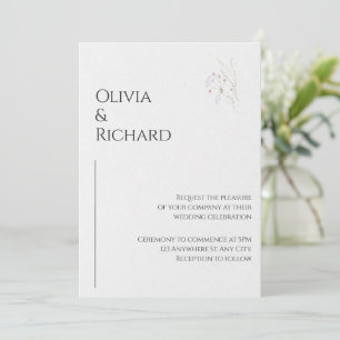 White Black Minimalist Floral Wedding Invitation