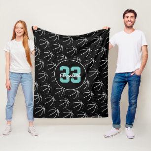 white black minimalist style basketballs pattern fleece blanket