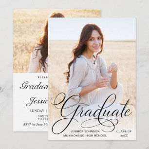 White Black Modern 2 PHOTO Graduation Party Invitation